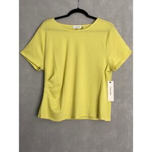 Calvin Klein Short Sleeve Top Side Pleats Yellow Women's Large NEW